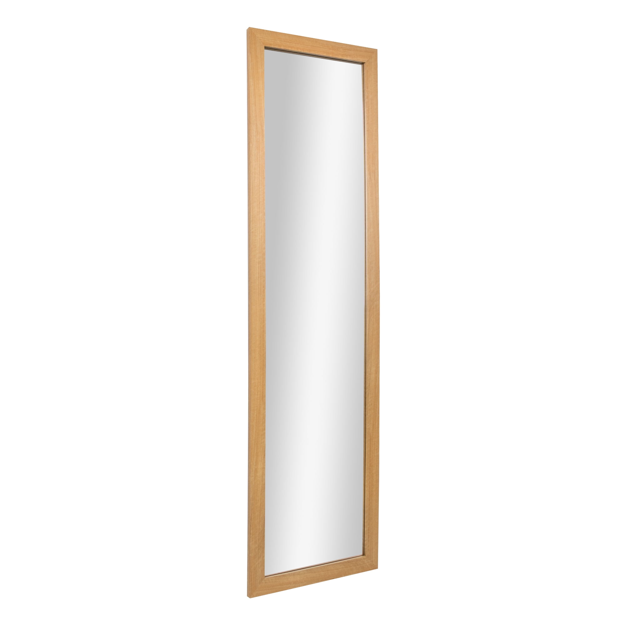 Mainstays Art Gallery Over the Door Framed Mirror, Full Length Mirror with Two Hooks, Teak-Look finish, 14.25x50.45in