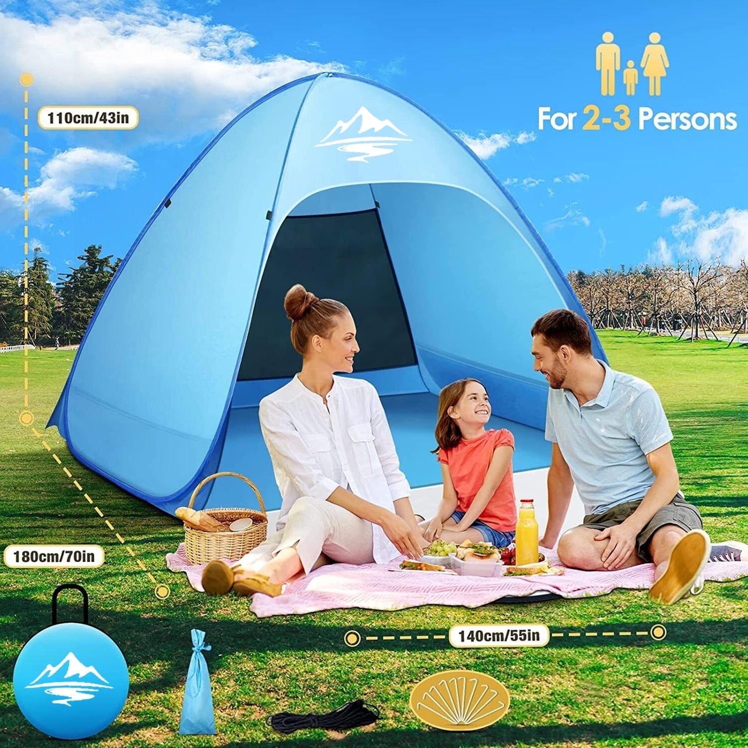 Pop Up Beach Tent UPF 50 Sun Shelter 2-3 Person Automatic Waterproof Fishing Picnic Crenova Camping Tent W/ Carry Bag Blue