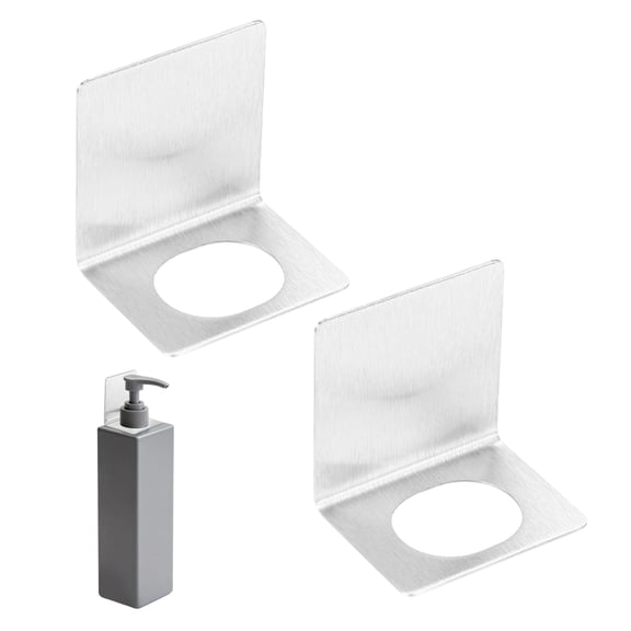 Uxcell 2 Pcs Soap Bottle Dispenser Holder Wall Mount, Shampoo Dispenser Holder Hanging Rack Shampoo Standing Shelf Storage Bracket for Soap Lotion Detergent Shower Gel, Silver