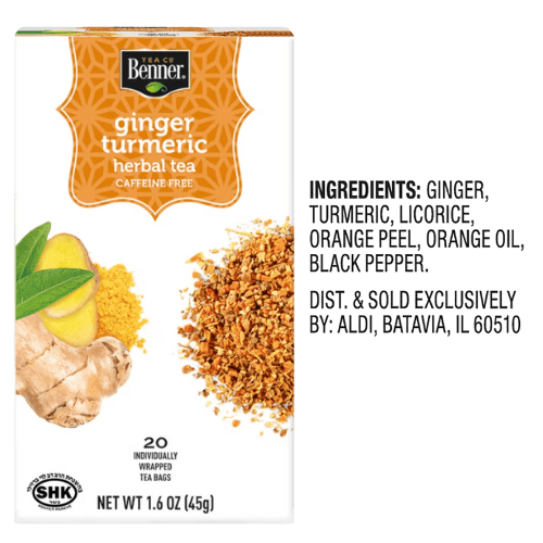 Benner Variety Herbal Tea Bags 60 Count Ginger Turmeric, Peppermint and Chamomile