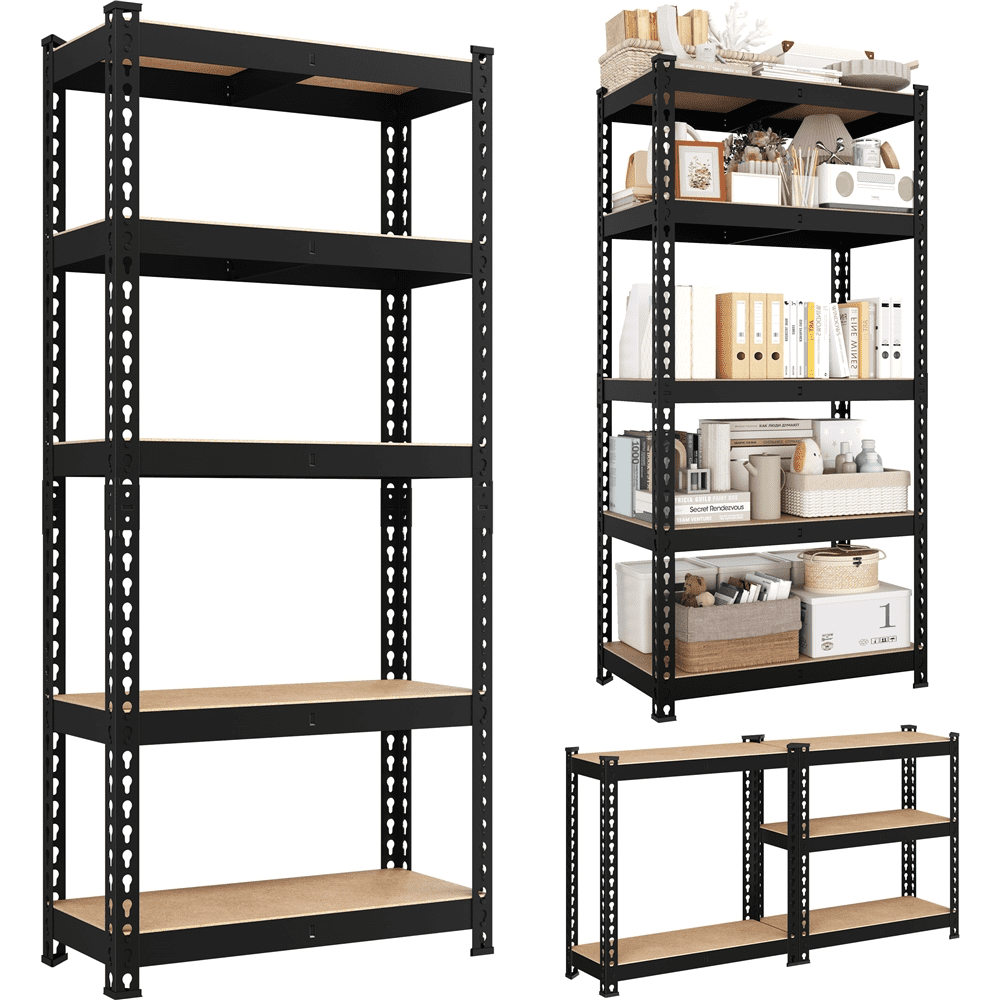 Yaheetech 60''H 5-Tier Metal Boltless Adjustable Storage Shelf, Black