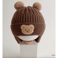 thumbnail image 2 of SnD Plus Toddler Winter Warm Bear Beanie Hat – Soft Cotton & Wool Knit Baby Hat with Pompom and Ear Protection, Unisex for 0–36 Months Dark Brown, 2 of 5