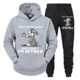 thumbnail image 5 of Conjunto de chándal para hombre nuevo "¿Qué día es hoy? ¿A quién le importa?" Sudadera con capucha y pantalón con estampado divertido de perro y café, conjunto de 2 piezas de pantalones de manga larga, 5 of 5