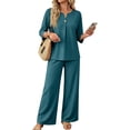 thumbnail image 2 of Two Piece Sets for Women 3/4 Sleeve Button Lounge Sets 2026 Summer Fall Vacation Travel Outfits Fashion Clothing Blue XL, 2 of 6