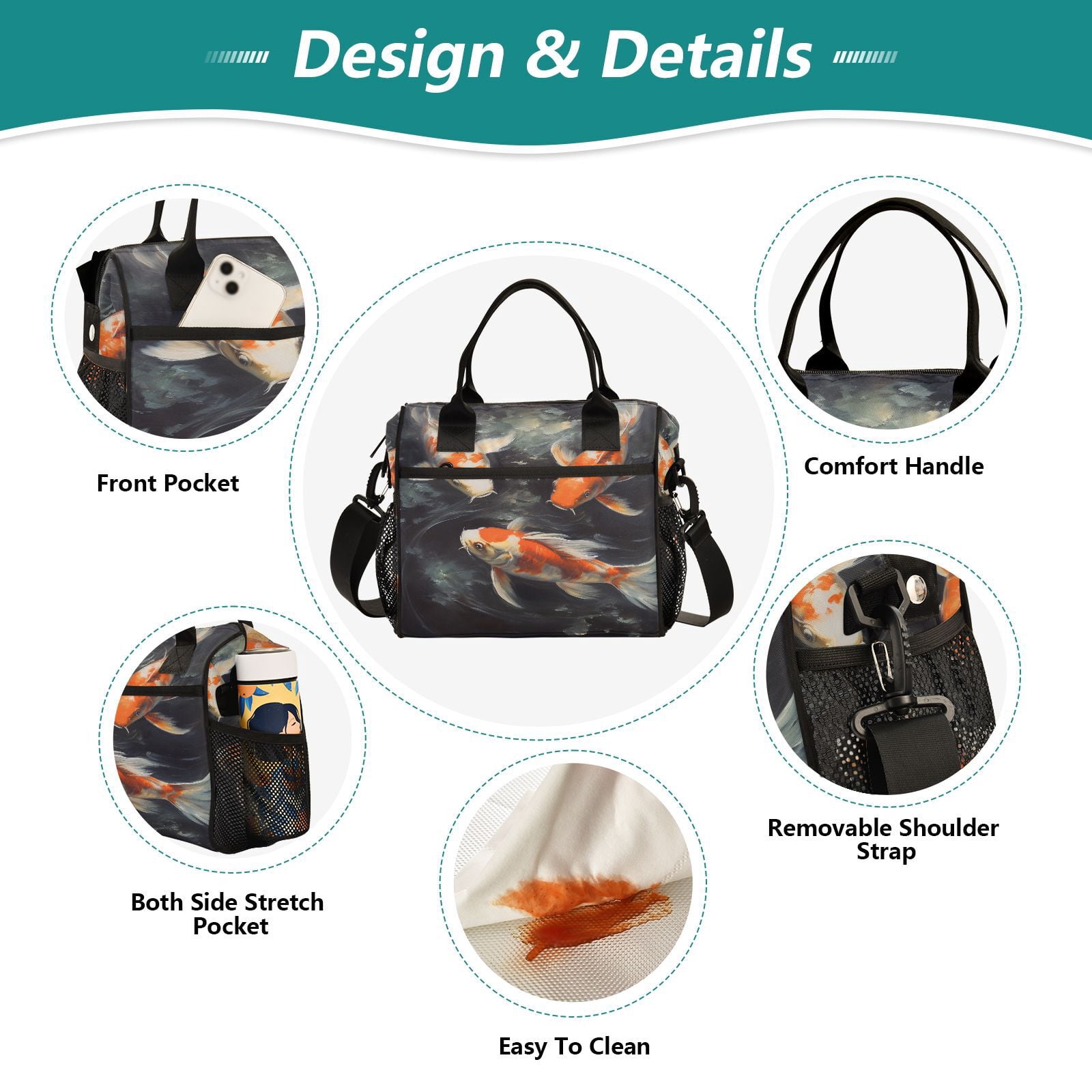 Three Fish Cooler Bag Lunch Bag Soft Cooler Cooling Tote Insulated Lunch Box for Adult Men Women