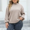thumbnail image 2 of dGslk Plus Size Womens Long Sleeve Knitted Pullover Sweater Loose Fit Crewneck Ribbed Casual Top for Autumn Winter Fashion Beige L, 2 of 4