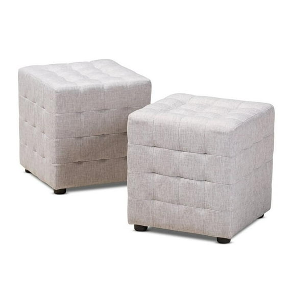Bowery Hill Upholstered Wood Cube Ottoman in Gray Beige - Set of 2