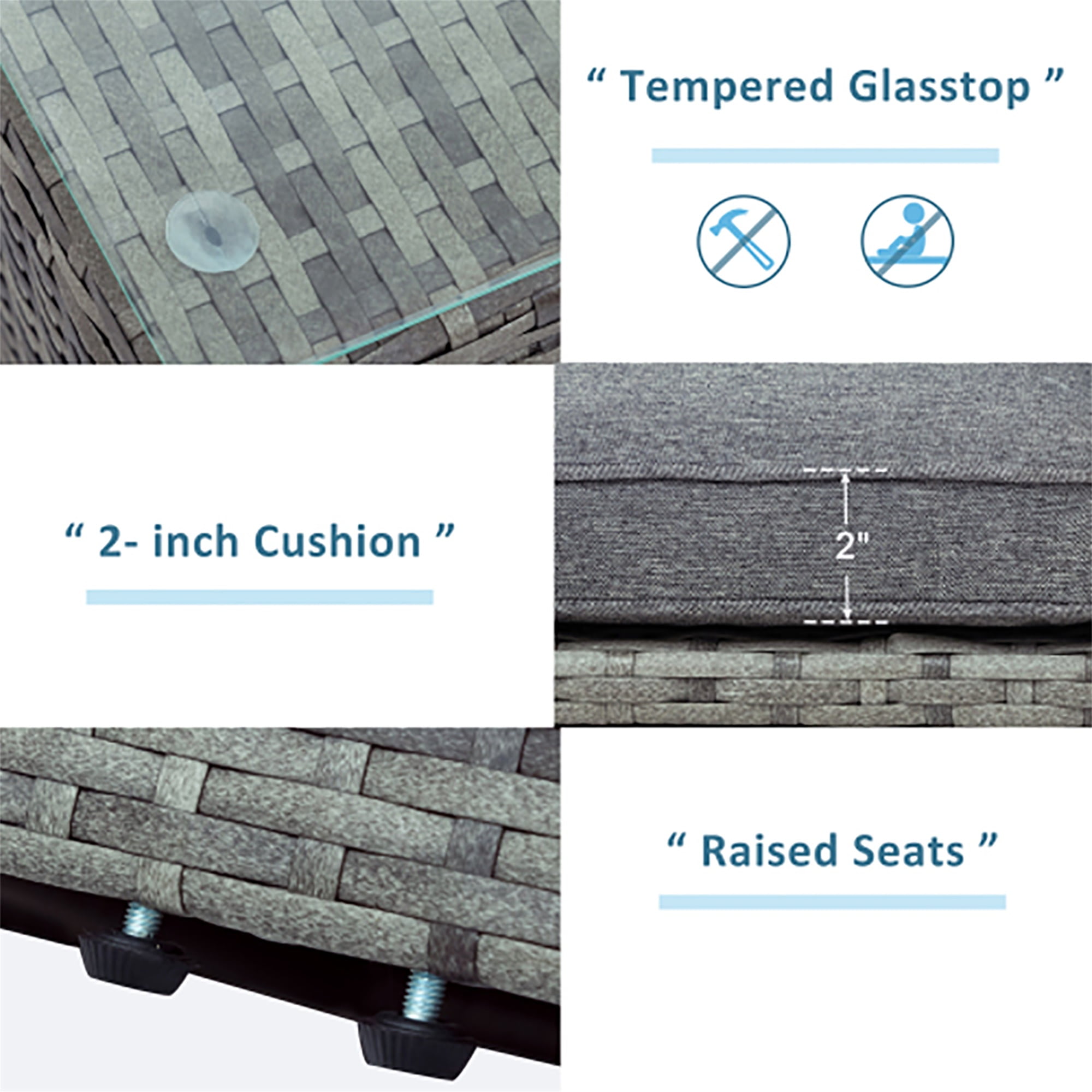 YYAo 7 Seating Outdoor Patio Furniture Sectional Sofa Set, All-Weather Couch with Glass Table, Ottomans for Backyard Porch Poolside with Storage Bench, Gray YYAo 7 Seating Outdoor Patio Furniture Sectional Sofa Set, All-Weather Couch with Glass Table, Ottomans for Backyard Porch Poolside with Storage Bench, Gray