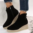 thumbnail image 2 of NECHOLOGY Botas Mujer Zapatos Botines mujer Zapatos sólidos con punta redonda para mujer, cuña corta, tacón inclinado, talla grande, botas con cremallera occidental vintage, botines (Black, 9), 2 of 7