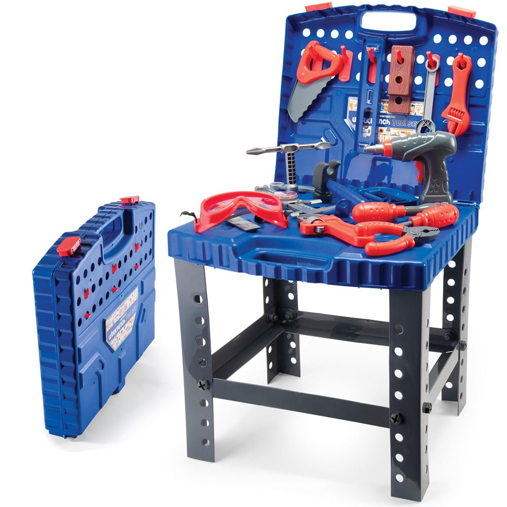 2 in 1 Kids Portable Tool Bench Work Bench Play Set & Tool Kit Carry Case Toy 