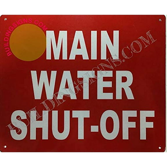 Main Water Shut-Off Sign (Aluminium Reflective, RED 10x12) (ref-2201)