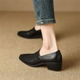 thumbnail image 3 of Leather Dress Shoes for Women Ladies Vintage Pointed Toe Mid Heel Slip on Oxfords Work Shoes, 3 of 7