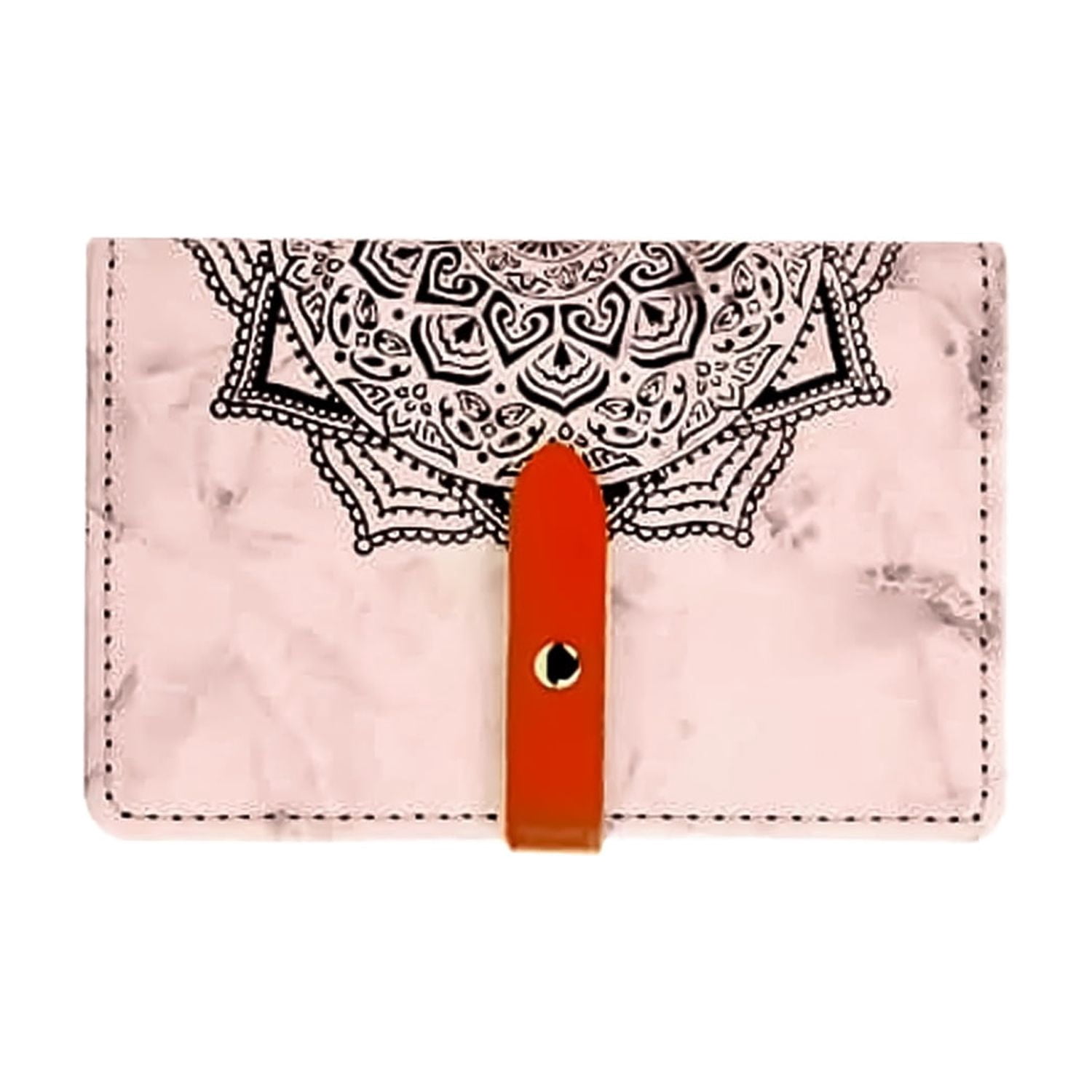 Universal Leather Phone Wallet with Datura Flower Design - Brown