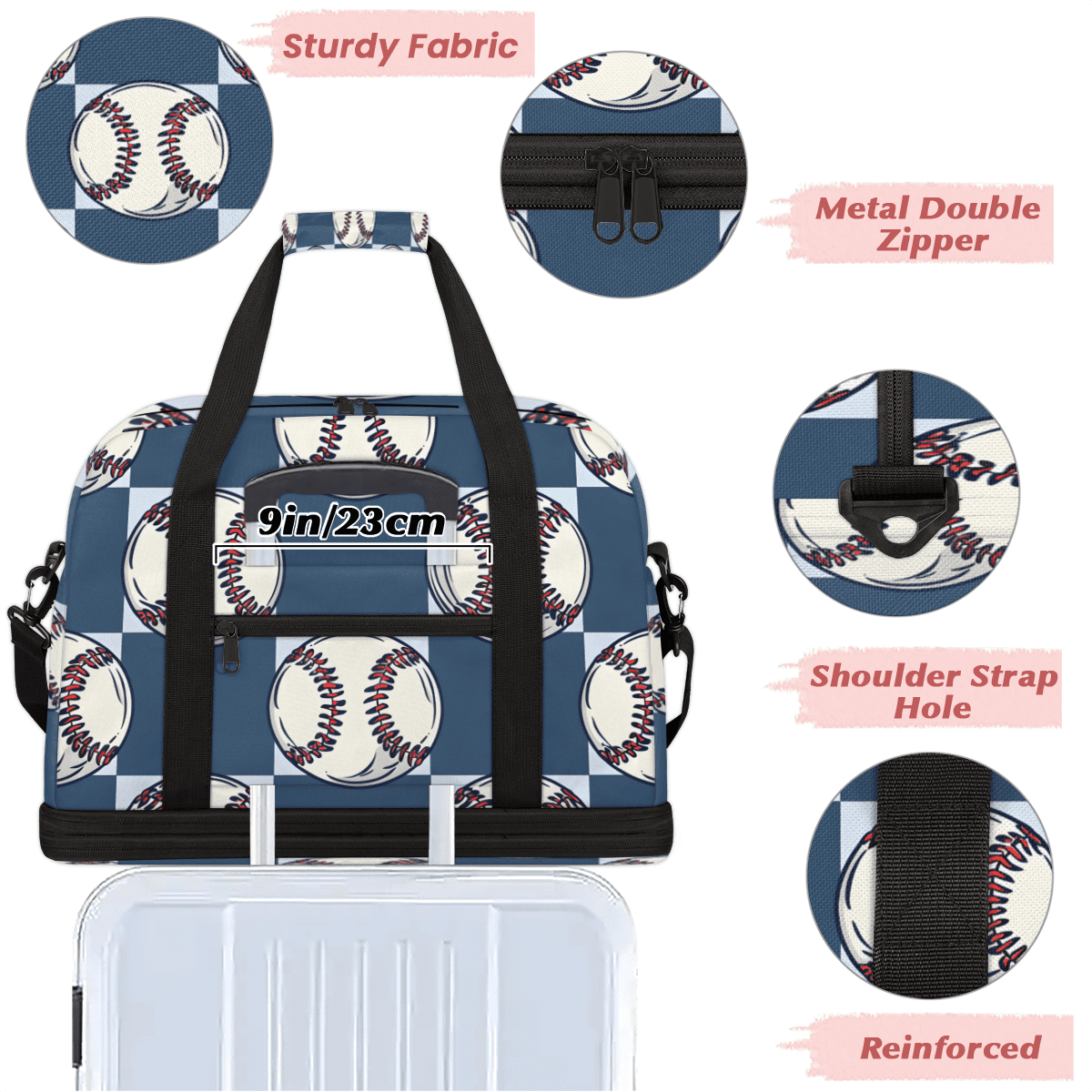 Herdesigns Baseball Travel Duffel Bag with Shoe Compartment Baseball Print Large Foldable Waterproof Weekend Overnight Bag for Beach Swim Pool Bags Sports Gym