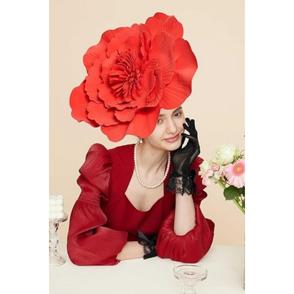 Ipopu Elegant Satin Big Rose Flower Fascinator Derby Hat Wedding Hat