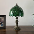 thumbnail image 4 of Tiffany Mini Table Lamp Green Stained Glass Green Leaves Pull Chain Switch LED Bulb Included for Living Room Bedroom Bedside 8" D*8" W*15" H, 4 of 5