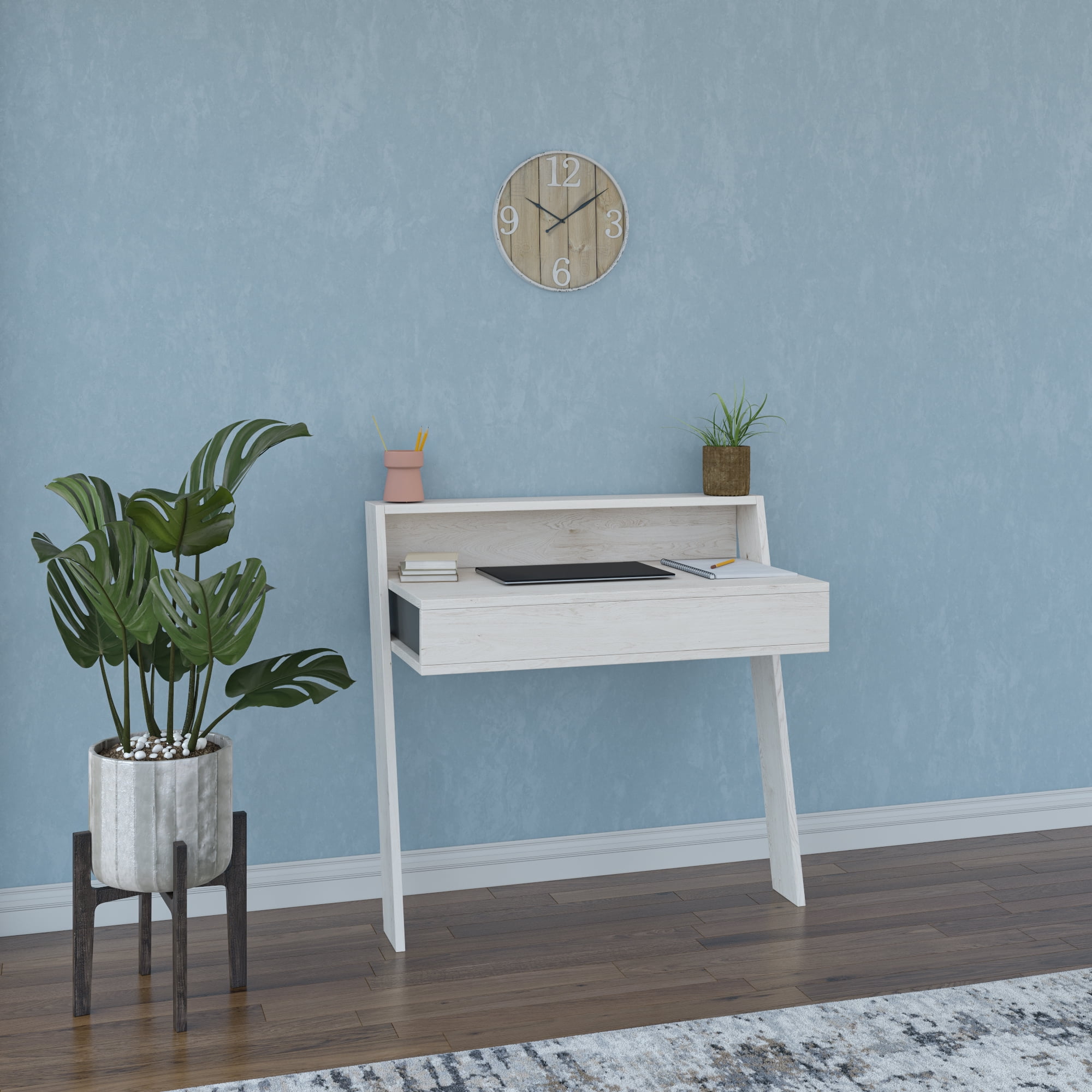 Ada Home Decor Minimalist Home Office Computer Desk Workstation, Ancient White