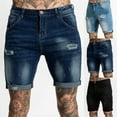 thumbnail image 2 of Hpapadks Jeans Shorts for Men Ripped Distressed Loose Fit Denim Bermuda Shorts with Pockets Summer Casual Solid Mens Denim Shorts Dark Blue S, 2 of 4