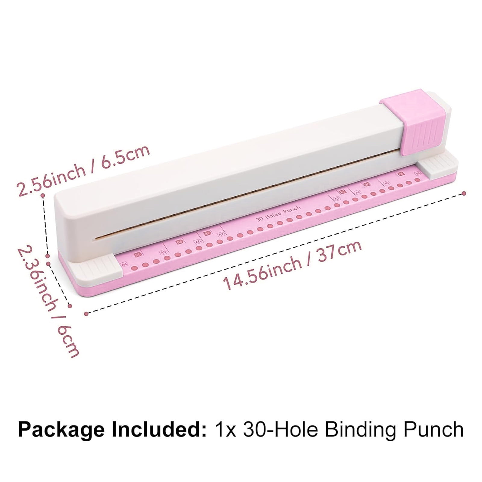 30 Hole Paper Punch, Binding Machine for Planner, Book Binder Notebooks Loose Leaf Paper Punch Machine, Portable Adjustable Hole Puncher, 5-Sheet Capacity, Pink