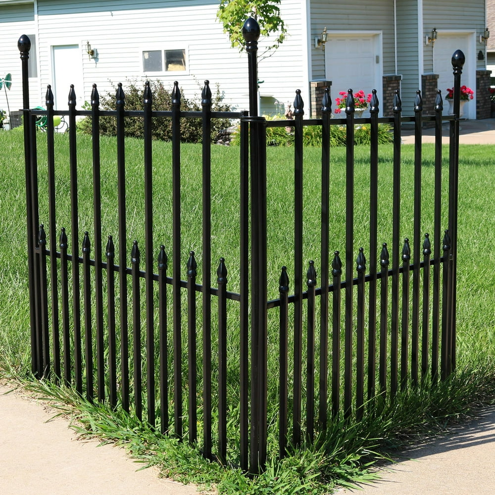 Sunnydaze 2Piece Spear Top Garden Landscape Metal Border Fence, Black