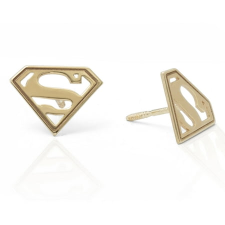 DC Comics 10kt Yellow Gold Superman Logo Stud Earrings