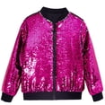 thumbnail image 2 of Xdegoge Boys Girls Sparkly Sequin Jacket Long Sleeve Zipper Bomber Outerwear Shiny Glitter Party Ribbed Collar Cuffs Dance Performance Holiday Casual Coat, 2 of 4
