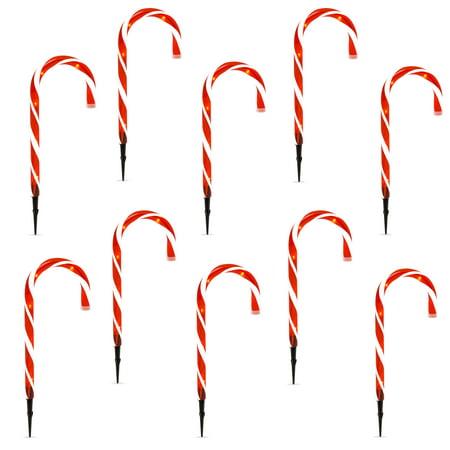 Best Choice Products Set of 10 15in Christmas Candy Cane Pathway Market Lights Holiday Decoration, 25ft Total