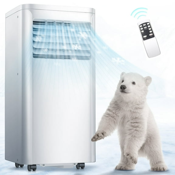 KISSAIR 10,000 BTU Portable Air Conditioner - Ultra Quiet 3-in-1 AC Unit with Dehumidifier & Fan, Cools Rooms Up to 450 Sq.Ft Fast, Includes Remote Control & 24H Timer, Easy Install(White )