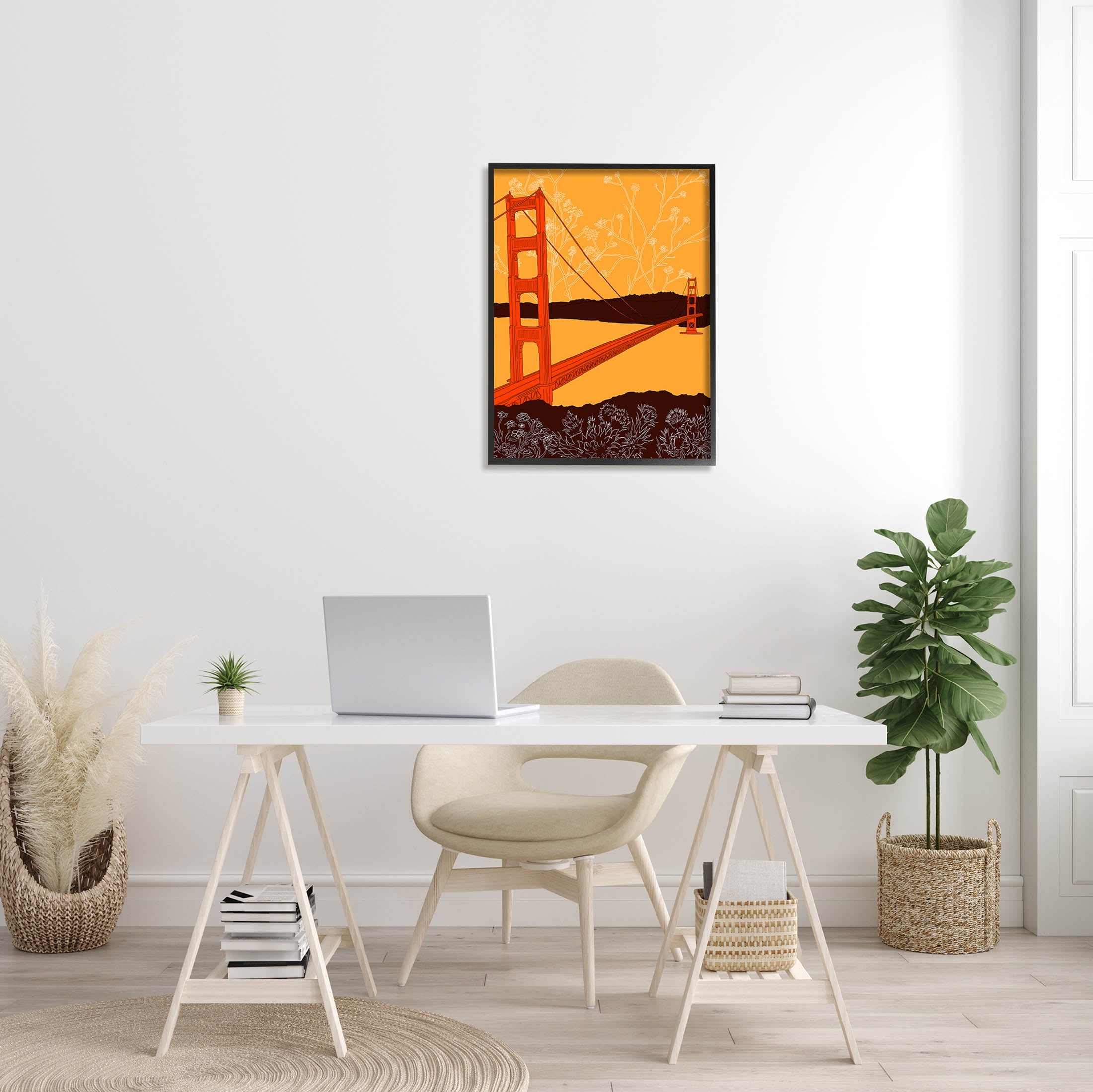 Stupell Industries Floral Pattern Water Bridge Graphic Art Black Framed Art Print Wall Art, Design by Shane Donahue