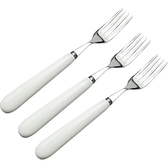 Stainless Steel Fork Set: 3 Pack Silver Forks with Ceramic Handle, Small Forks for Appetizers, Fruit, Dessert, Salad, Stainless Steel Fork