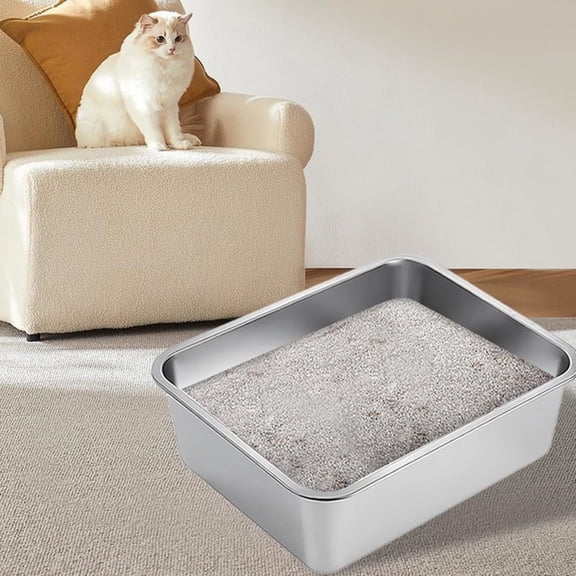 XiYing Stainless Steel Litter Box, Extra Large 40X30Cm Metal Cat Pan, Rustproof Non-Stick Easy Clean, Odor Resistant, for Home Use, 1-Pack