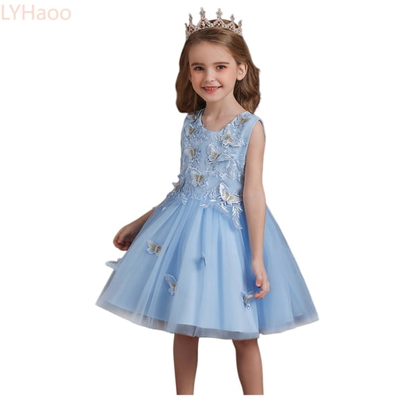 LYHaoo Kids Girls Summer Fashion Butterfly Printed Tulle Skirt Princess Dress Puffy Dress Children's Clothing,Girls Dresses for School Sizes 3-4 Years Blue