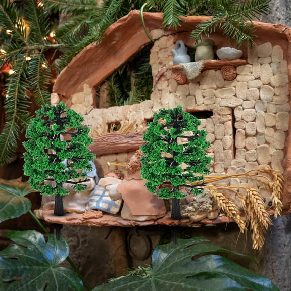 PENIKOKO 10pcs Miniature Green Fake Trees Set for Dioramas, Model Train Scenery, Office Desk Decoration, Compact Design