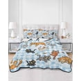 thumbnail image 2 of Quilts Twin Size Bedding Set, Blue Plaid Cat Lightweight Quilted Comforter, Funny Cute Fish Leaves Bubble Soft Reversible Bedspread Coverlet with Pillow Covers for All Season, 68" x 86", 2 of 7
