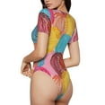 thumbnail image 3 of Easygdp Colorful Wool Balls Women'S Waist-Cinching Short-Sleeved Onesie, Olastic Onesiet,Snaps At Bottom,Easy To Put On And Take Off - Large, 3 of 9