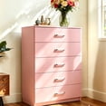 thumbnail image 3 of Ktaxon Pink 5 Drawer Dresser Nightstand Modern Wood Chest of Drawers Bedroom Pink Finish, 3 of 4