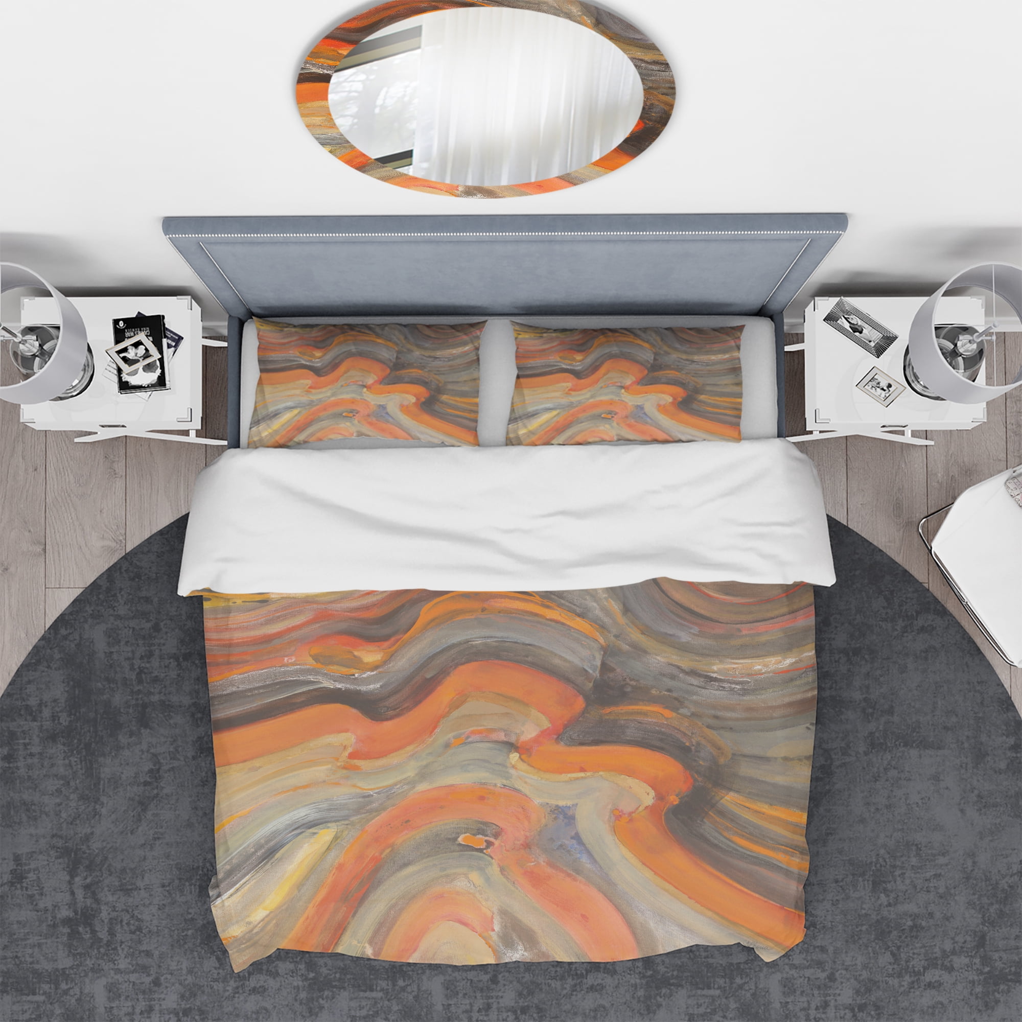 Designart 'Abstract Gilded Orange Waves' Geometric Duvet Cover Set