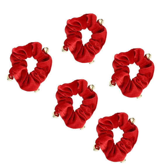 OFFIGAM 5Pcs Red High Ponytail Holder Hair Bands Soft Cloth Hair Accessories for Women and Girls