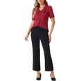 thumbnail image 2 of CAMISA DE CUELLO PETER PAN PARA MUJERES INSPIRE CHIC CON MANGAS CORTAS Y PUFF, BLUSA DE CHIFFON, TALLA XS, ROJO VINO, 2 of 6