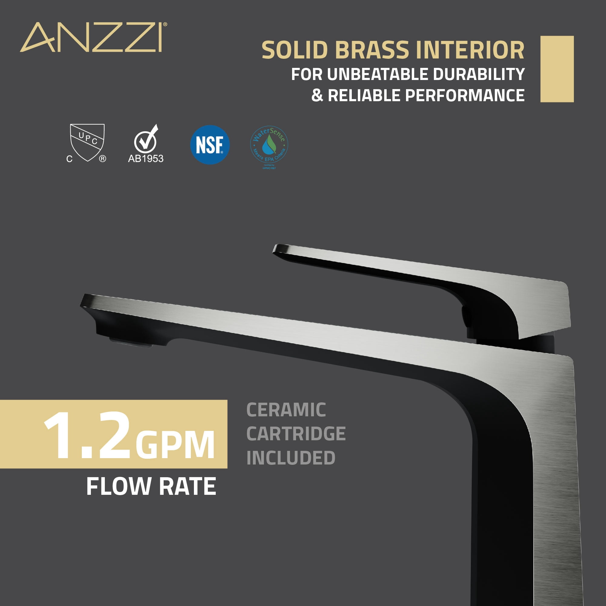 ANZZI Single Handle Single Hole Bathroom Vessel Sink Faucet With Pop-up Drain in Matte Black & Brushed Nickel
