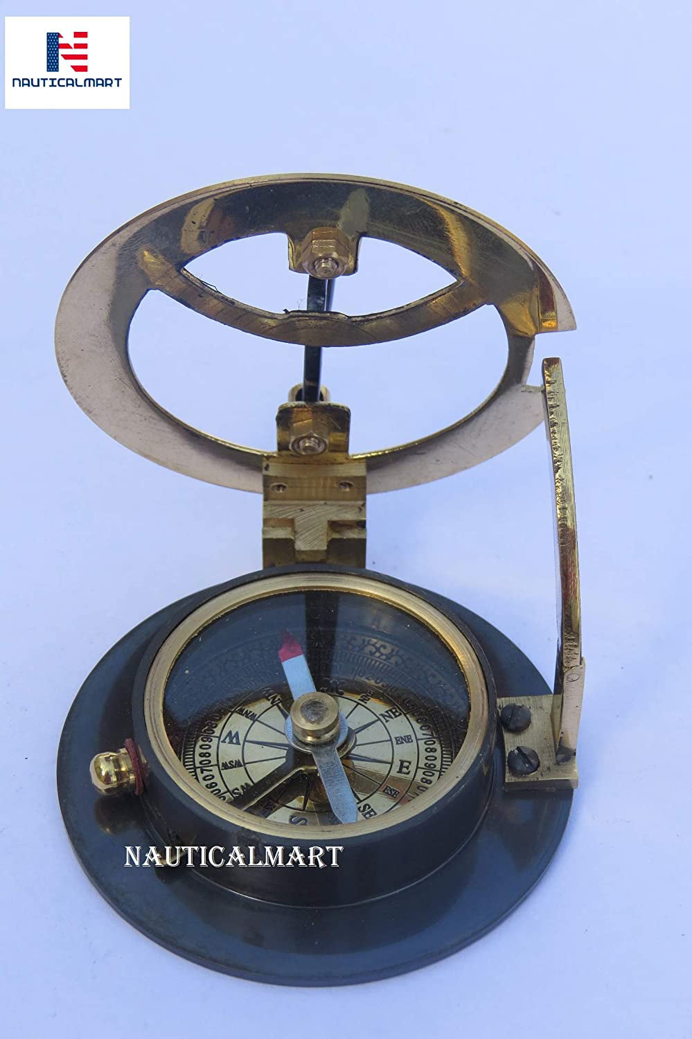 Antique Brass Folding Sundial Compass ~ Nautical Maritime ~ Sun Dial