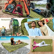 Camping Sleeping Pad 2 Person Self-Inflating Mattress Double Size with Pillow Air Mat Outdoor Portable Green