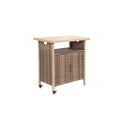thumbnail image 3 of Beige Outdoor Wicker Rolling Bar Cart with Glass Top, Patio Wine & Beverage Serving Cart on Wheels for Poolside, Backyard & Garden Party, 3 of 8