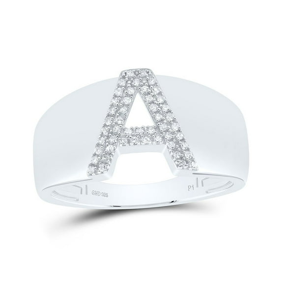 Sterling Silver 1/8 Cttw Diamond Initial "A" Men's Ring, Men Size: 8-12