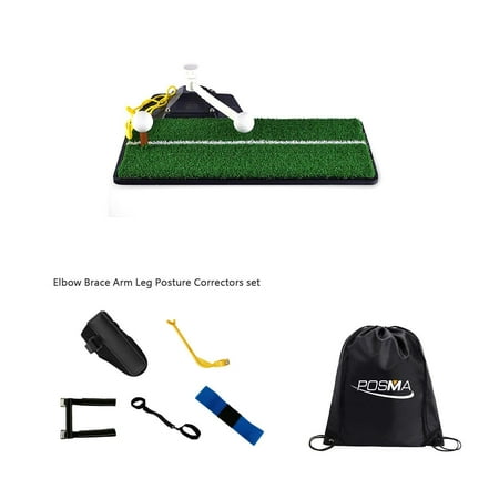 - POSMA ST070A Golf Practice Swing Mat bundle Gift set with 5pcs Elbow Brace Arm Leg Posture Correctors set