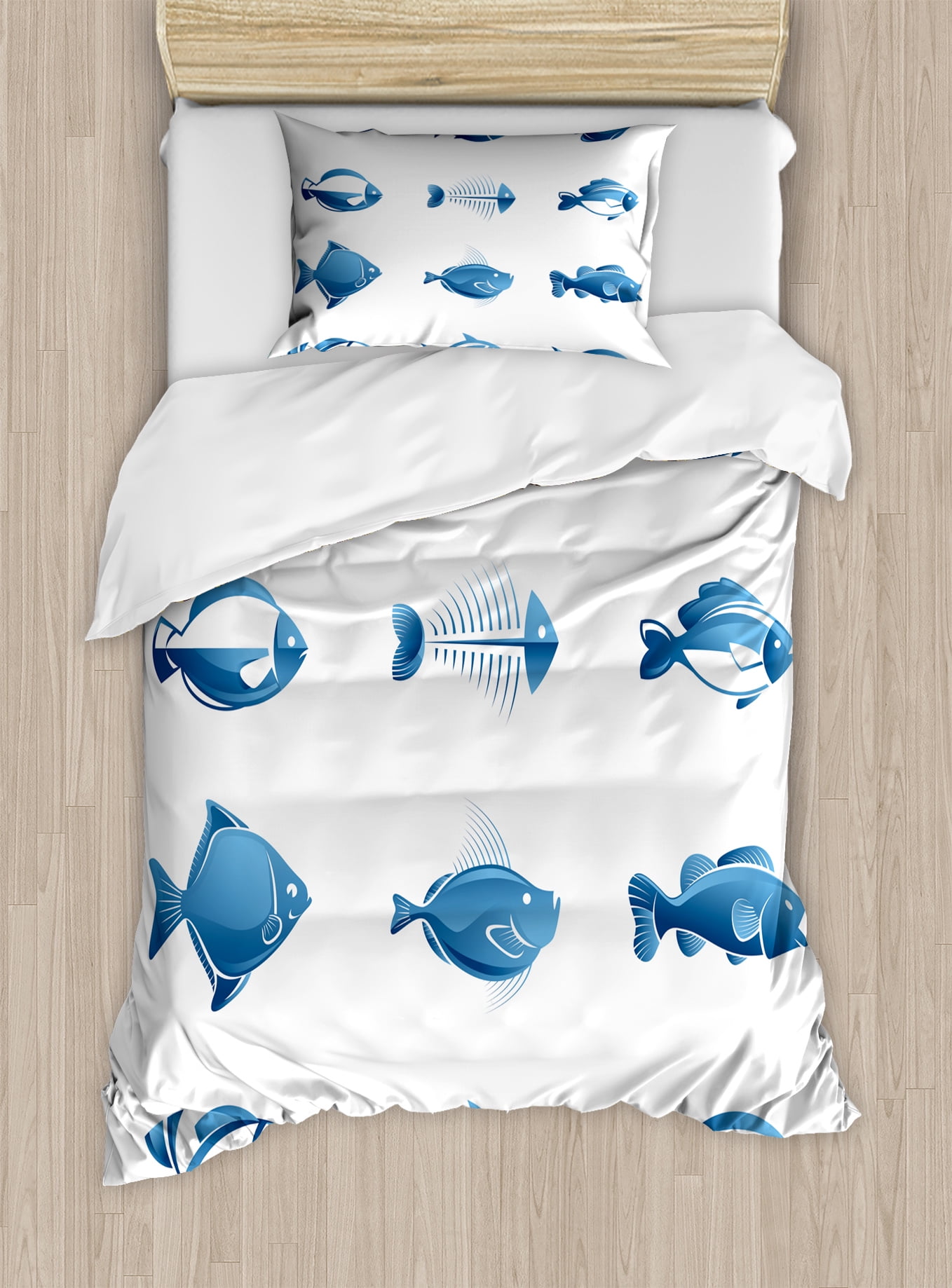 Fish Duvet Cover Set Array Of Fish Silhouettes Marine Life Sea