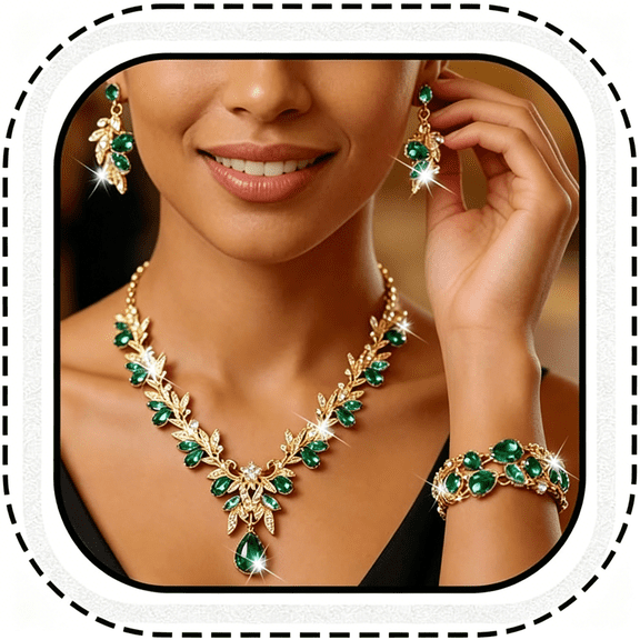 DESIGNICE Gold Jewelry Sets Rhinestone Wedding Necklace Earrings Bracelet Set Prom Formal Indian Costume Jewelry for Women and Brides