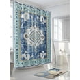 thumbnail image 3 of Blue Boho Texture Shower Curtain, Abstract Retro Tribal Pattern Bathroom Decor Curtains Set with Hooks, Waterproof Fabric Home Accessories， Stall 54 X 78 Inch, 3 of 6