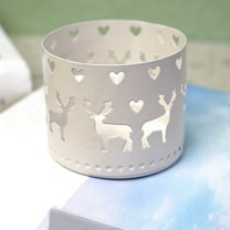 Christmas Themed Straight-Sided Perforated Metal Candle Holder for Holiday Table Decor, Xmas Decorations, Rustic Home Candle Display