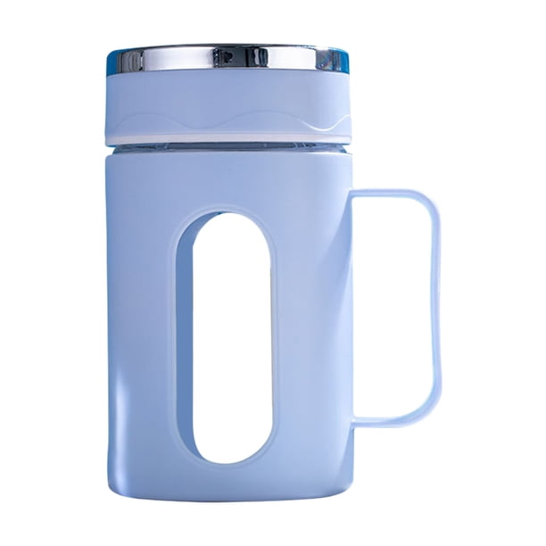 Pisexur Batería de cocina Elegante vaso de plástico de doble capa con tapa y asa para oficina, con aislamiento térmico de doble capa y tapa a prueba de fugas. para la cocina del hogar